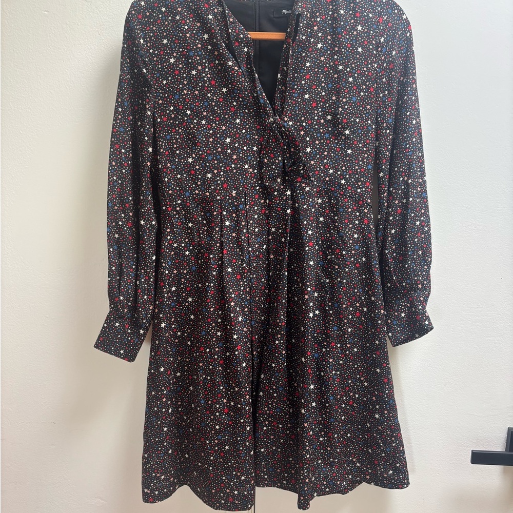 Madewell Balsam Tie-Neck Dress in Starry Night - XS